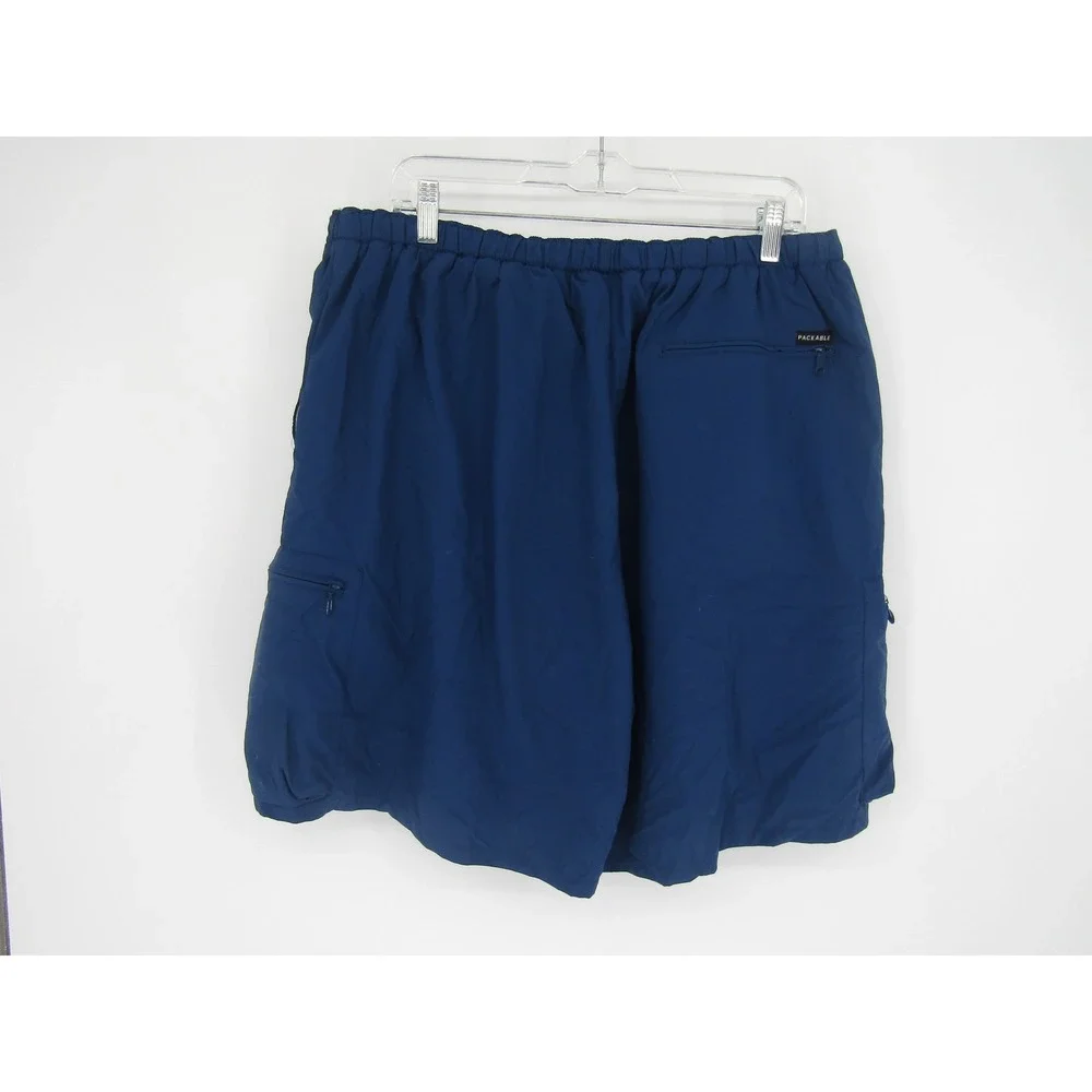 Columbia Packable Cargo Shorts Mens XXL Navy Blue Elastic‎ Waist Nylon Hiking